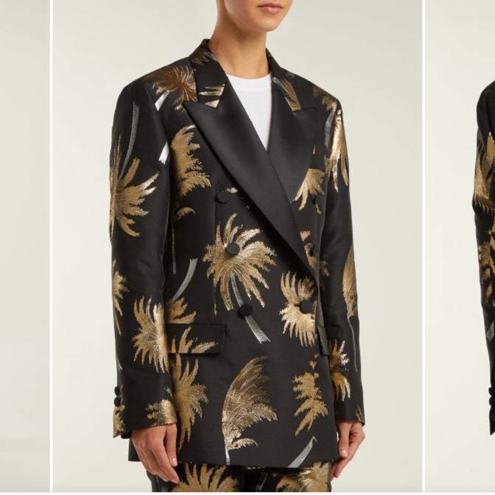 MSGM Metallic Jacquard Double Breasted Tuxedo Jacket- Black and Gold